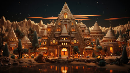 Fantasy fairy tale castle at night with moonlightの素材
