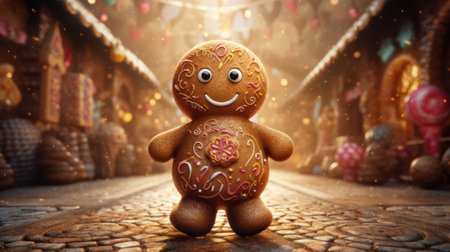 Gingerbread man on the street. Christmas and New Year concept.の素材