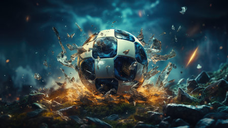 Soccer ball breaking through the ground.の素材