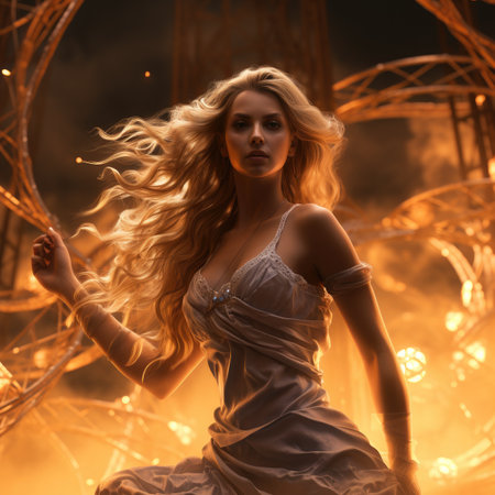 Beautiful girl with long blond hair in the image of a fairy taleの素材