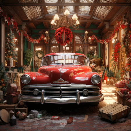 Vintage car in the interior of the old house. Retro style.の素材