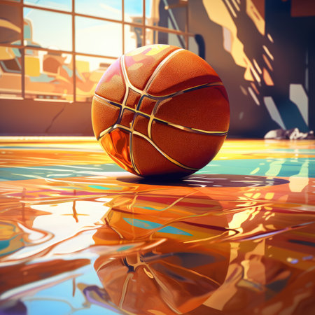 Basketball ball on the floor in the gym.の素材