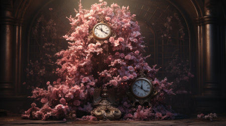 Vintage clock with beautiful pink cherry blossomsの素材