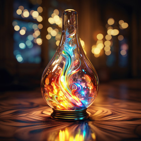 Aroma diffuser in the shape of a fire on a wooden backgroundの素材