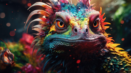 Portrait of a colorful dragon in a fantasy forest.の素材