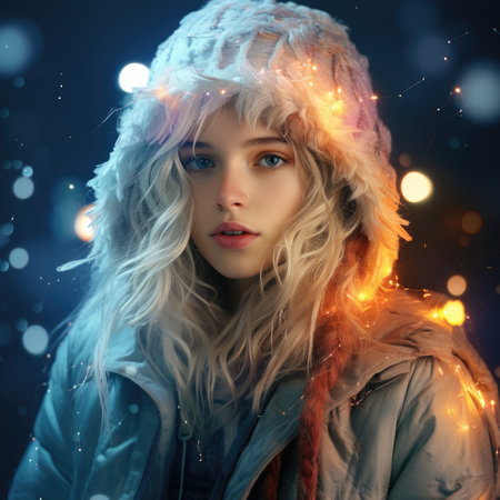 Portrait of a beautiful girl in winter clothes. Beauty, fashion.の素材