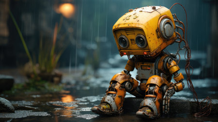 Fragment of the old robot in the rain.の素材