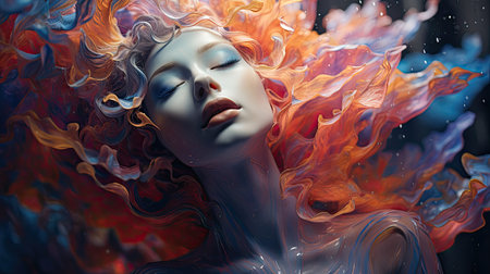 Fashion art portrait of a beautiful woman with creative make-up.の素材