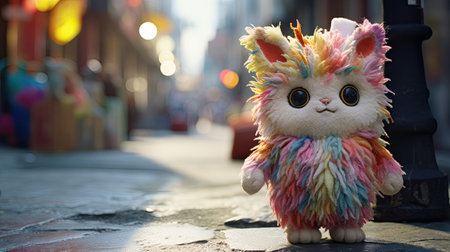 Cute cat doll on the street in Cityの素材