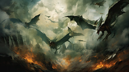 Fantasy dragon flying in the sky.の素材