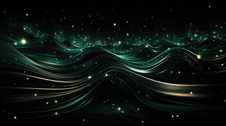 Abstract background with wavy lines and glowing stars.の素材