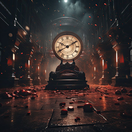 Old clock in a foggy night city.の素材