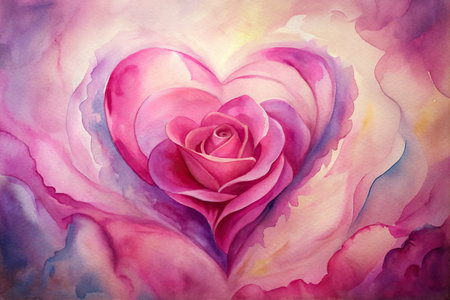 Valentine's day background with heart and rose. Watercolor paintingの素材
