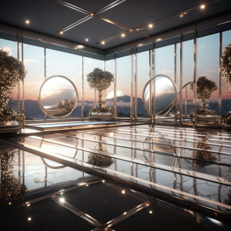 a modern interior design with glass walls and floorの素材