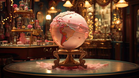 Globe on the table in the antique shop. Vintage style.の素材