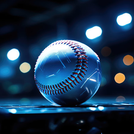 Baseball ball on the table with bokeh lights background.の素材