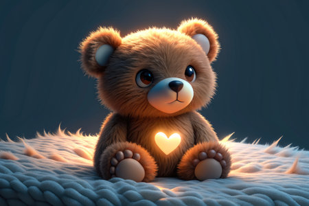 Cute teddy bear with a heart on a blue background.の素材