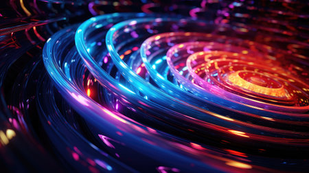 abstract background with glowing neon circles, lines and bokehの素材