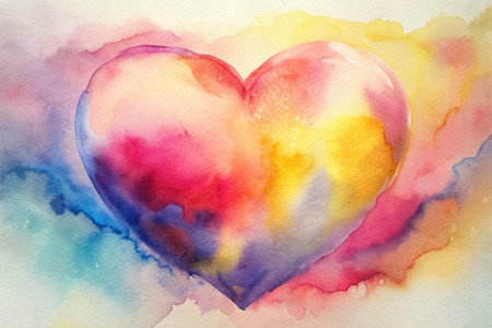 Watercolor heart on a watercolor background. Hand-drawn illustration.の素材