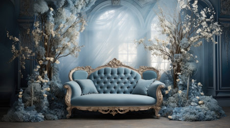 Luxury blue sofa in a classic interiorの素材