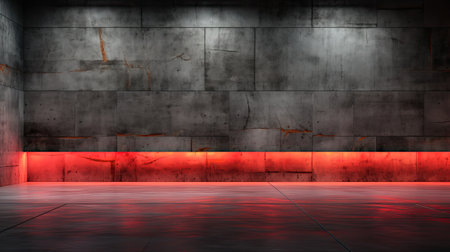 empty room with concrete wall and red neon lightの素材