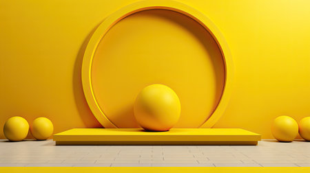 minimal geometric forms. Glossy yellow podium for your design.の素材
