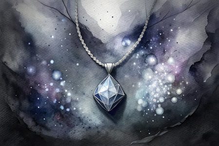 watercolor illustration of a silver pendant on a dark background.の素材