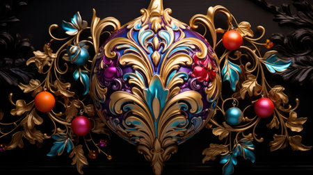 Colorful christmas ornaments on black background.の素材
