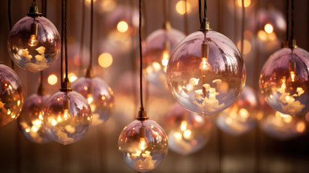 Vintage light bulbs hanging on the ceiling, christmas decoration.の素材