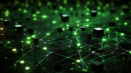 Network connection with glowing dots and lines,の素材