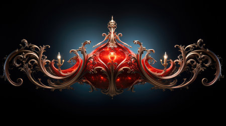 Elegant red crystal crown on black background.の素材