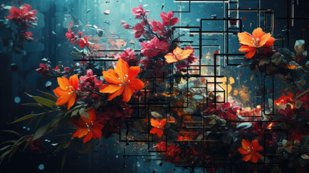 Abstract floral background with flowers on grunge background.の素材