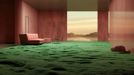 an empty room with a sofa and a tableの素材