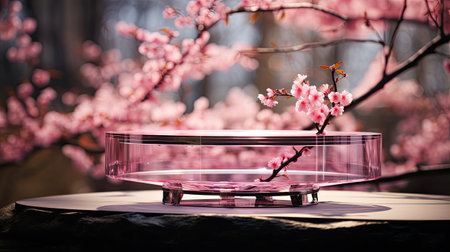 Cherry blossoms on a round podium.の素材