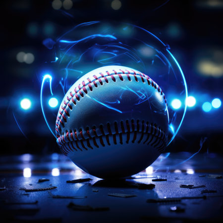 Baseball ball with neon lights on the background.の素材