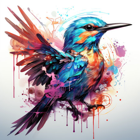 Colorful bird with splashes and blots.の素材