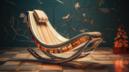 a rocking chair with Christmas tree in the backgroundの素材