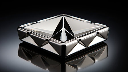 a pyramid on a black reflective surface. Black background.の素材