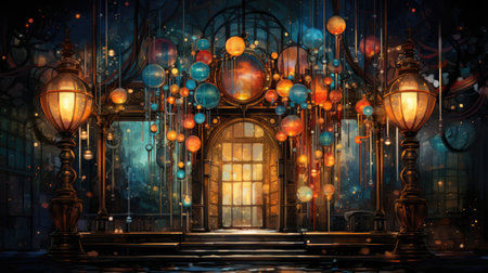 Lanterns in the interior of the old building.の素材