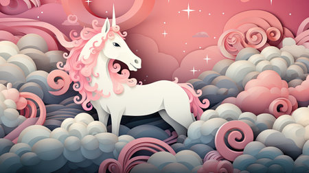 Cute unicorn in the clouds.の素材