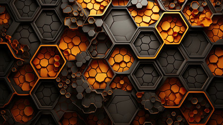 abstract geometric background with hexagons in orange colorの素材