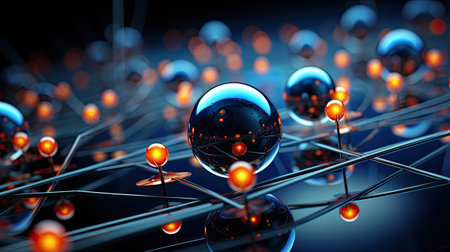 abstract background with glass balls and connection lines.の素材