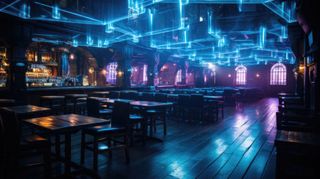 Interior of a night club with neon lights. Night club concept.の素材