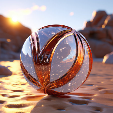 a crystal ball on the beach at sunset.の素材