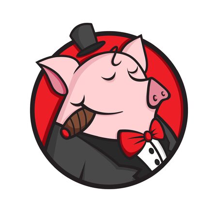 Vector Illustration of Elegant Pig in suit and top hatのイラスト素材
