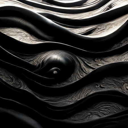 Black 3D Undulating lines ripple to make a Dark abstract wallpaper. 3D Renderの素材