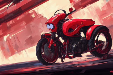 80s anime style red motorcycle backgroundの素材