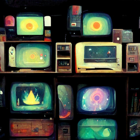 video artist wizard with old TVsの素材