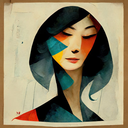 Abstract illustration of a stylised woman faceの素材