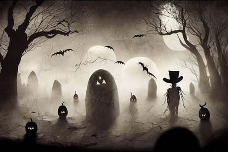 black and white grunge halloween illustrationの素材